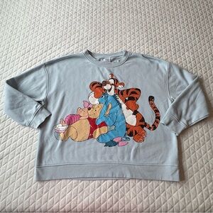 Disney Distressed Pooh Tigger Eeyore Piglet Sweatshirt Blue Size XL Crew Neck